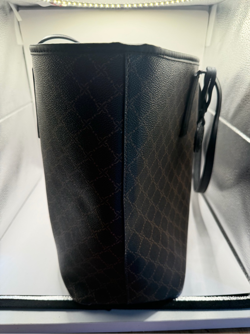 Nine West Brown Monogram Tote Bag Large Shoulder Purse - Picture 4 of 6